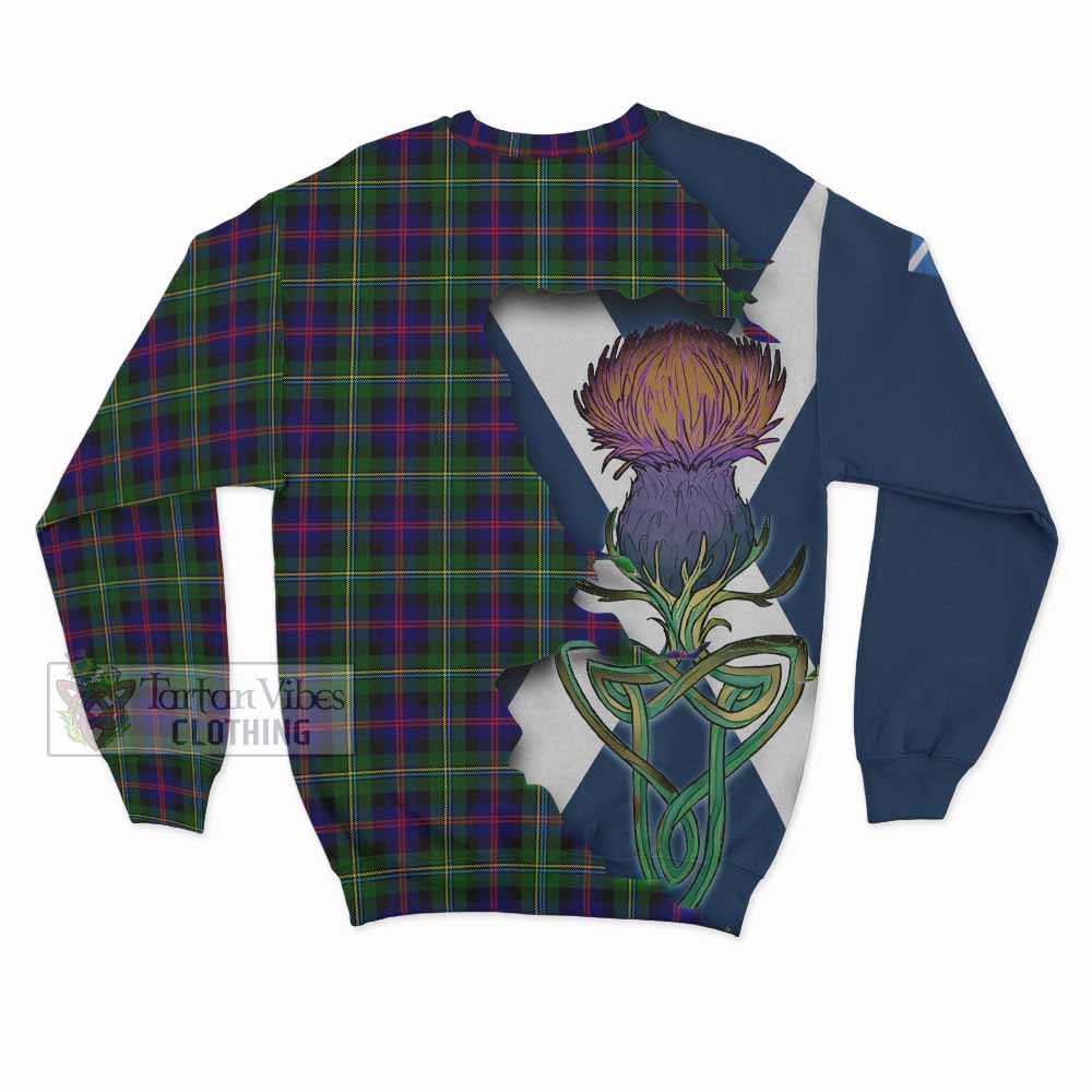 Tartan Vibes Clothing Malcolm Tartan Family Crest Sweatshirt Scottish Thistle Celtic Inspired
