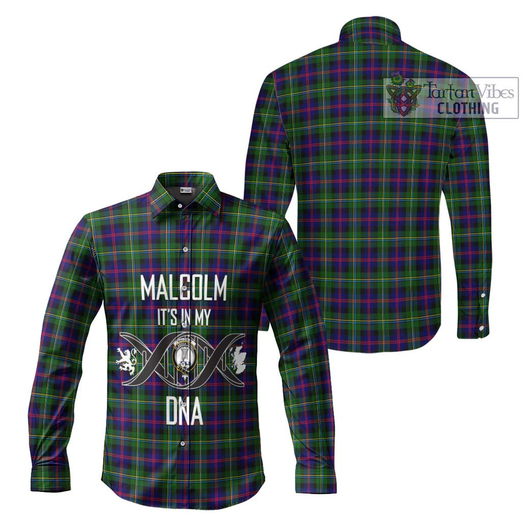 Malcolm Tartan Long Sleeve Button Shirt with Family Crest DNA In Me Style Men's Shirt - Tartanvibesclothing Shop