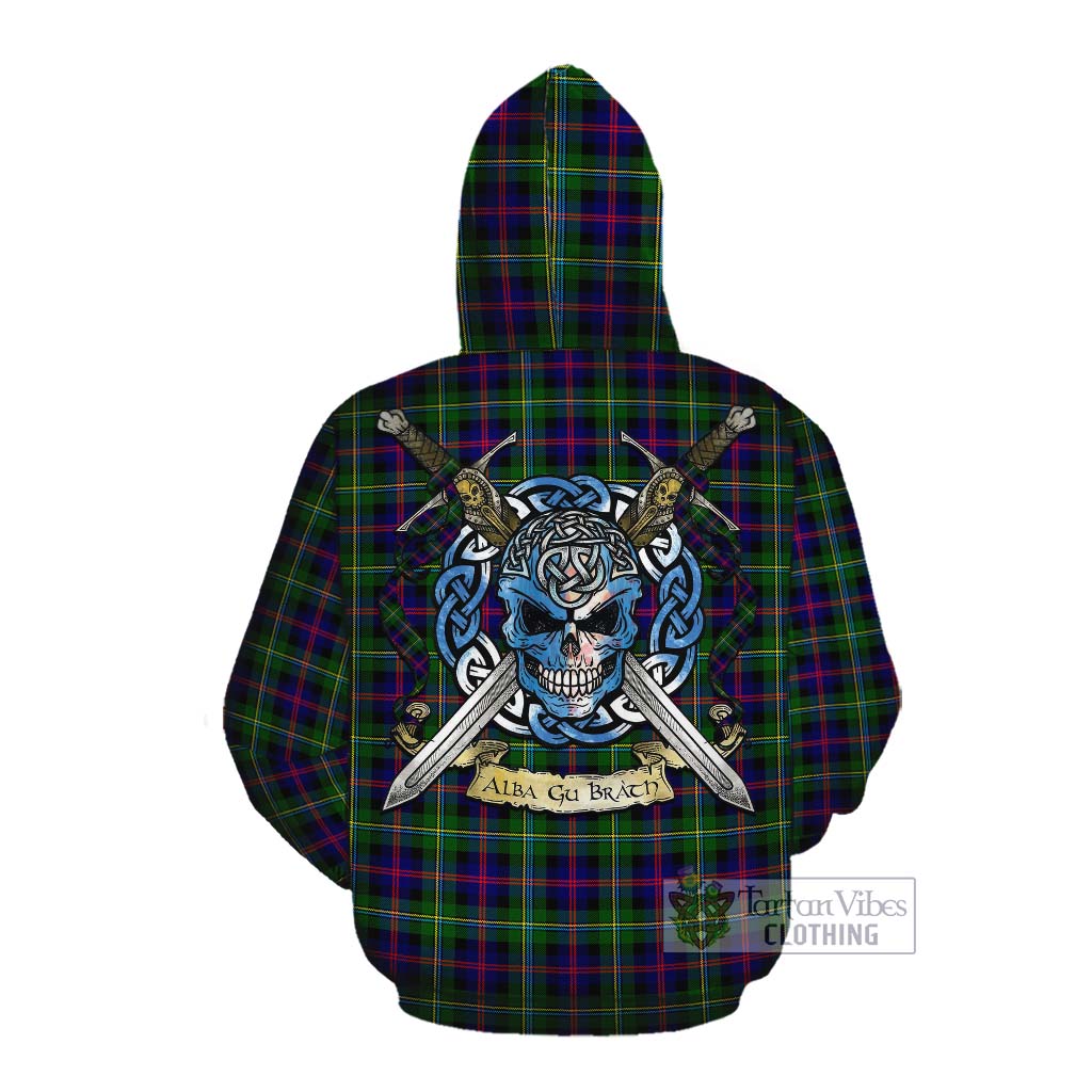 Tartan Vibes Clothing Malcolm Tartan Cotton Hoodie with Family Crest Celtic Skull Style