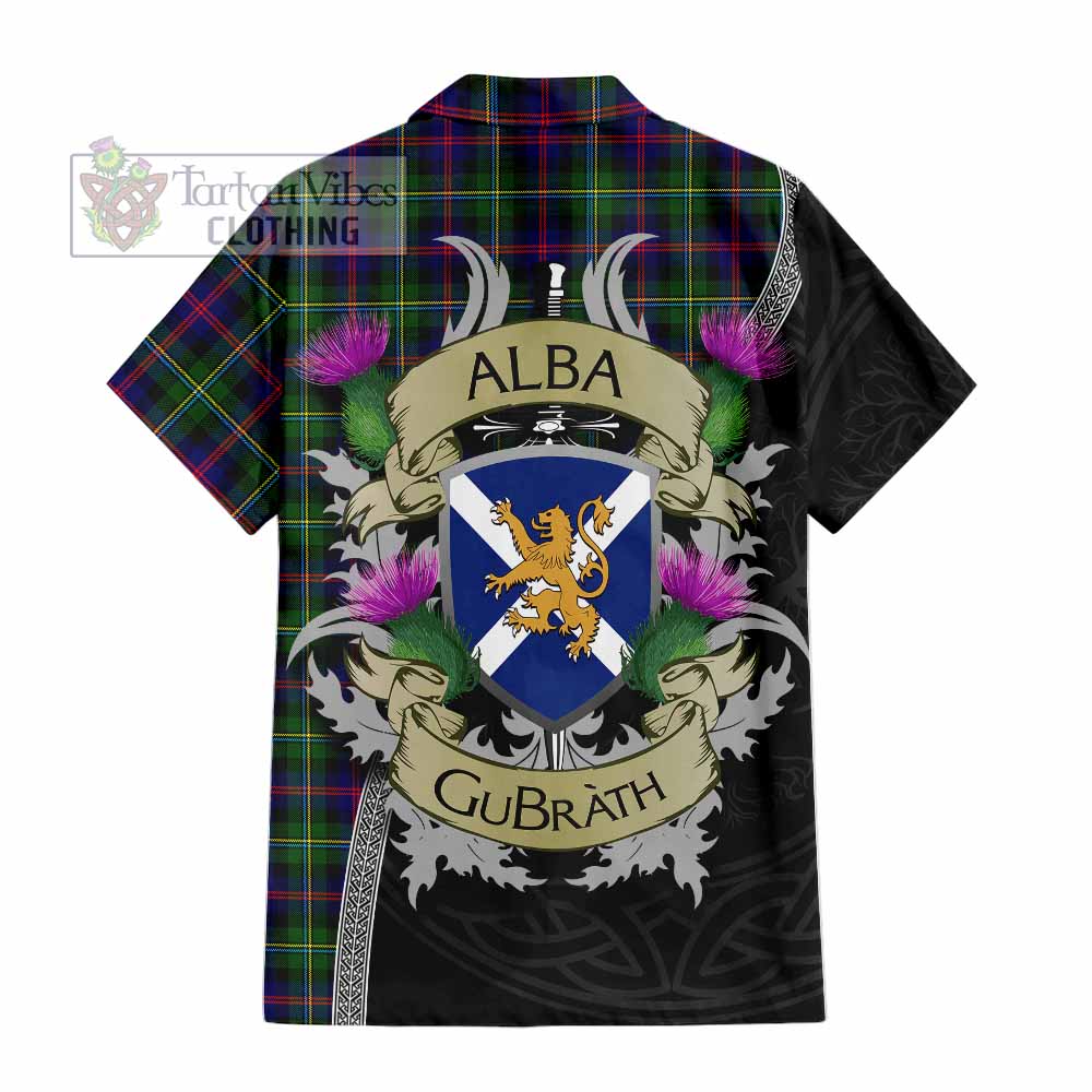 Tartan Vibes Clothing Malcolm Tartan Family Crest Short Sleeve Button Shirt Lion Rampant Royal Thistle Shield Celtic Inspired