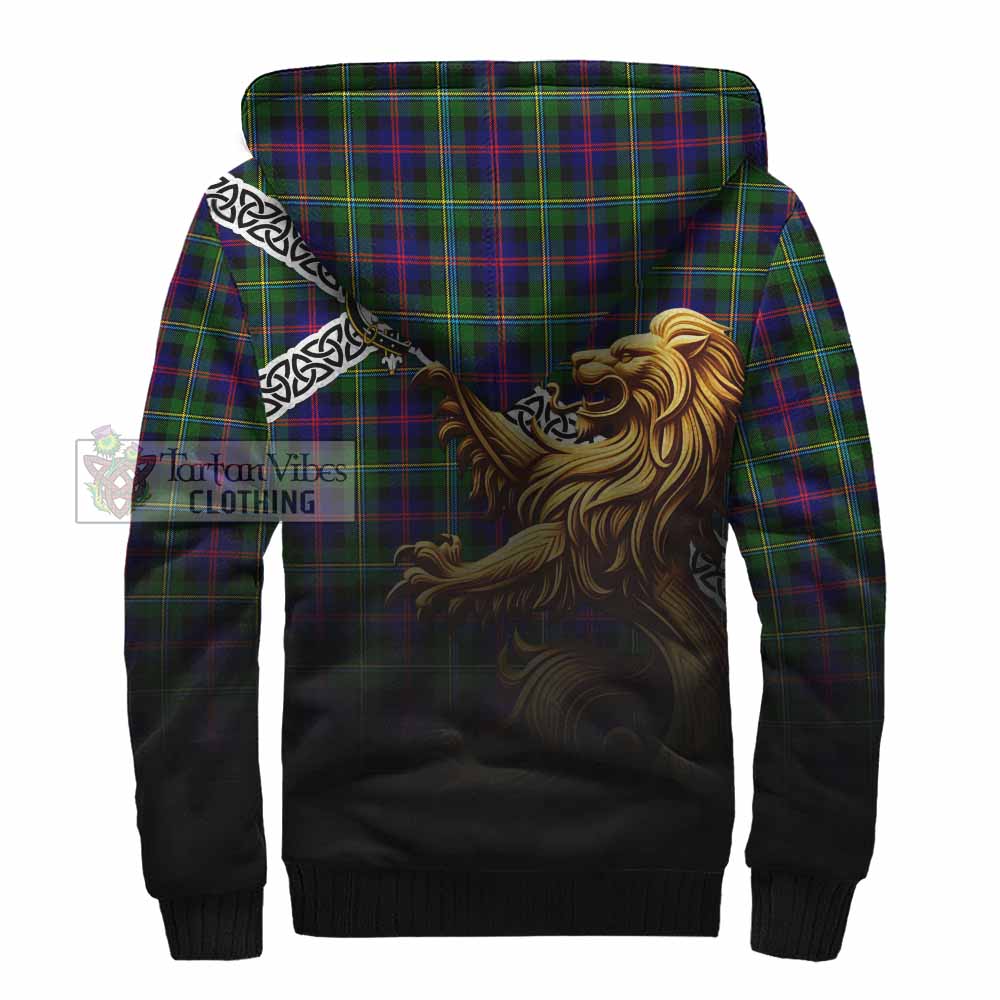 Tartan Vibes Clothing Malcolm Crest Tartan Sherpa Hoodie with Golden Lion Emblem Celtic Style