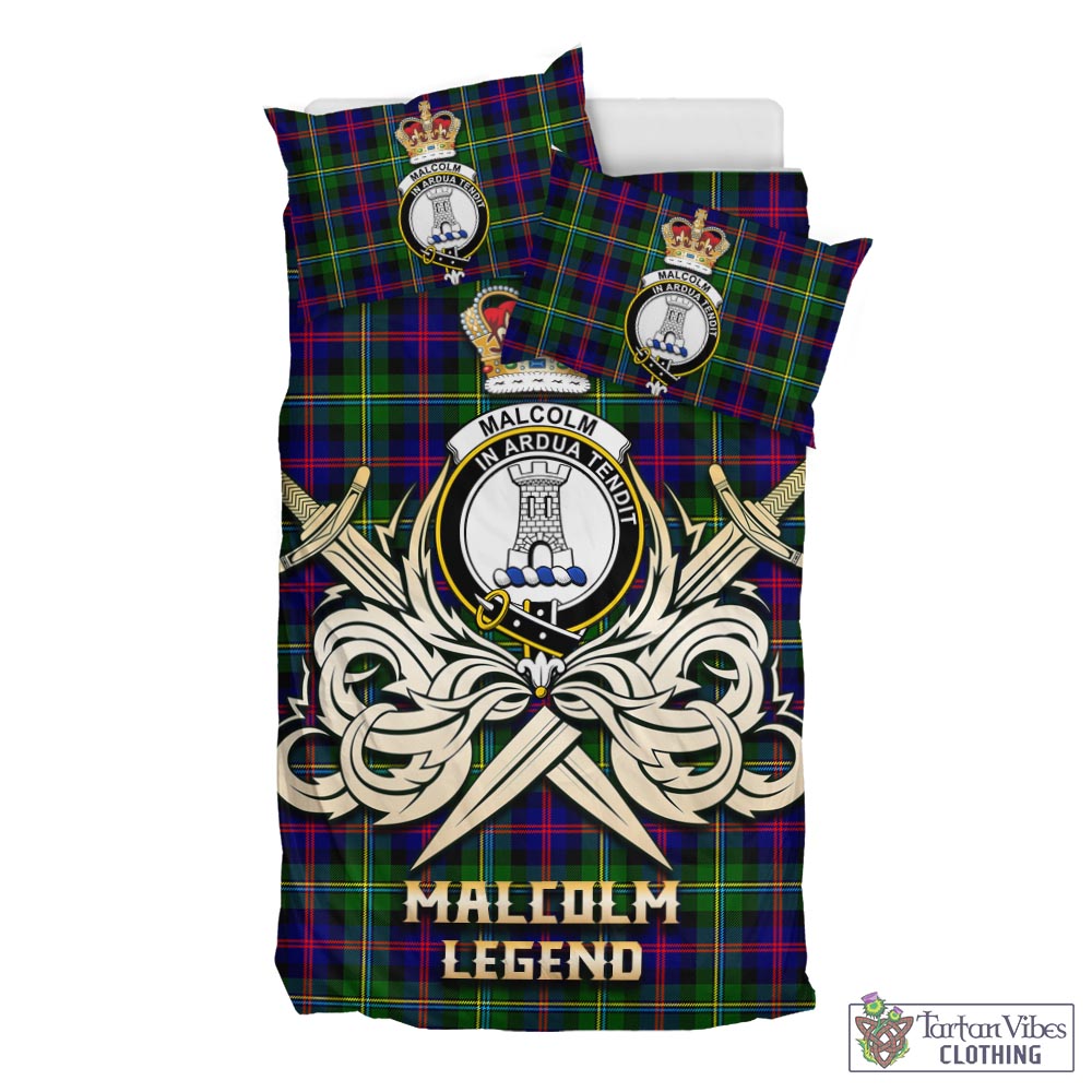 Tartan Vibes Clothing Malcolm Tartan Bedding Set with Clan Crest and the Golden Sword of Courageous Legacy
