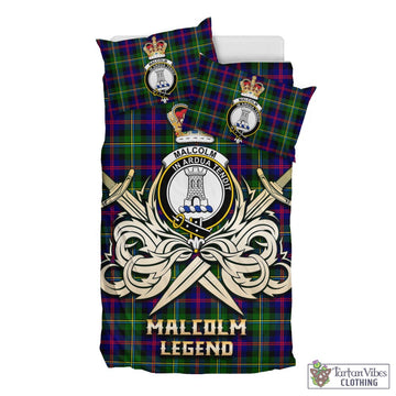 Malcolm Tartan Bedding Set with Clan Crest and the Golden Sword of Courageous Legacy