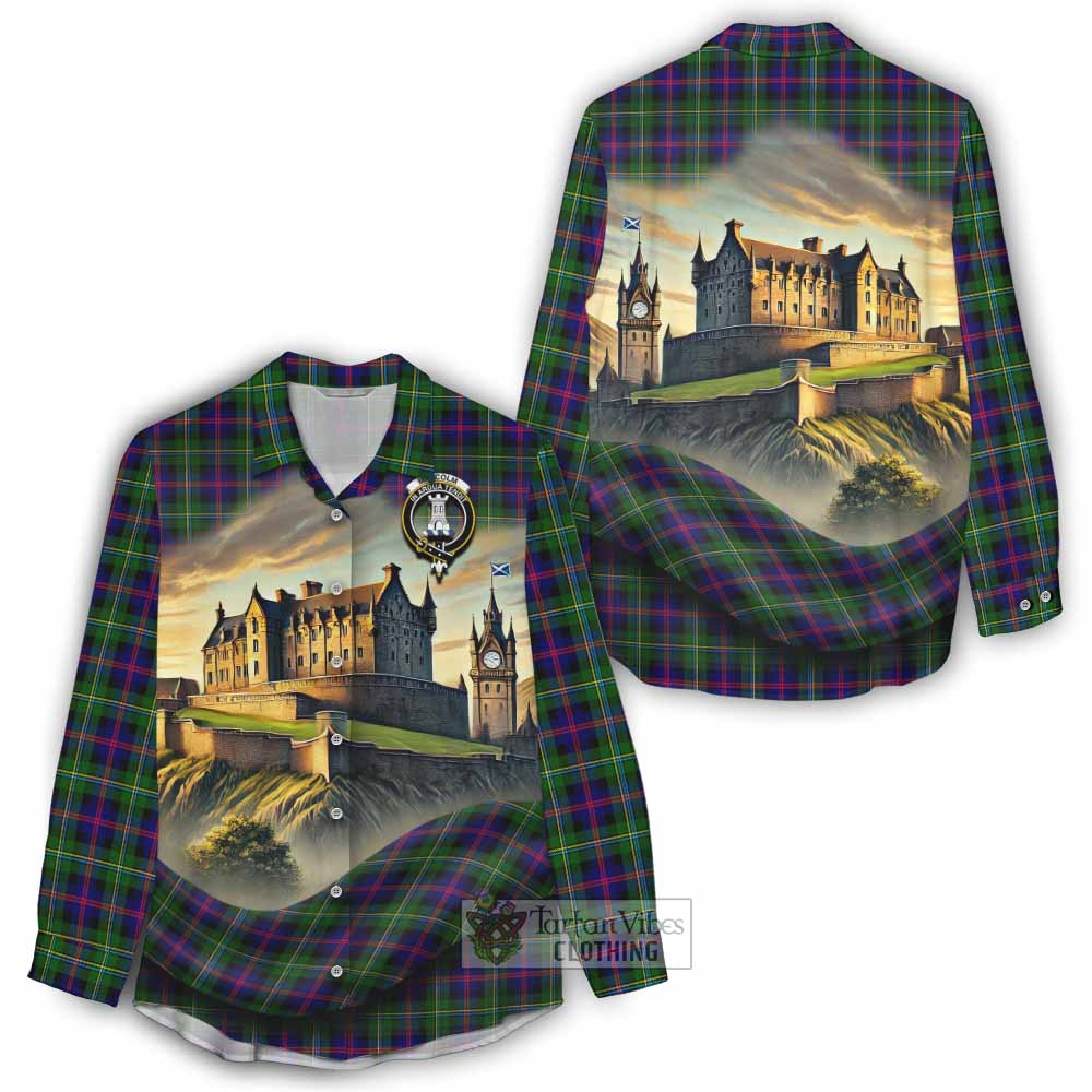 Tartan Vibes Clothing Malcolm Tartan Family Crest Women's Casual Shirt with Scottish Ancient Castle Style
