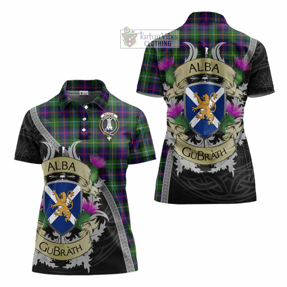 Tartan Vibes Clothing Malcolm Tartan Family Crest Women's Polo Shirt Lion Rampant Royal Thistle Shield Celtic Inspired