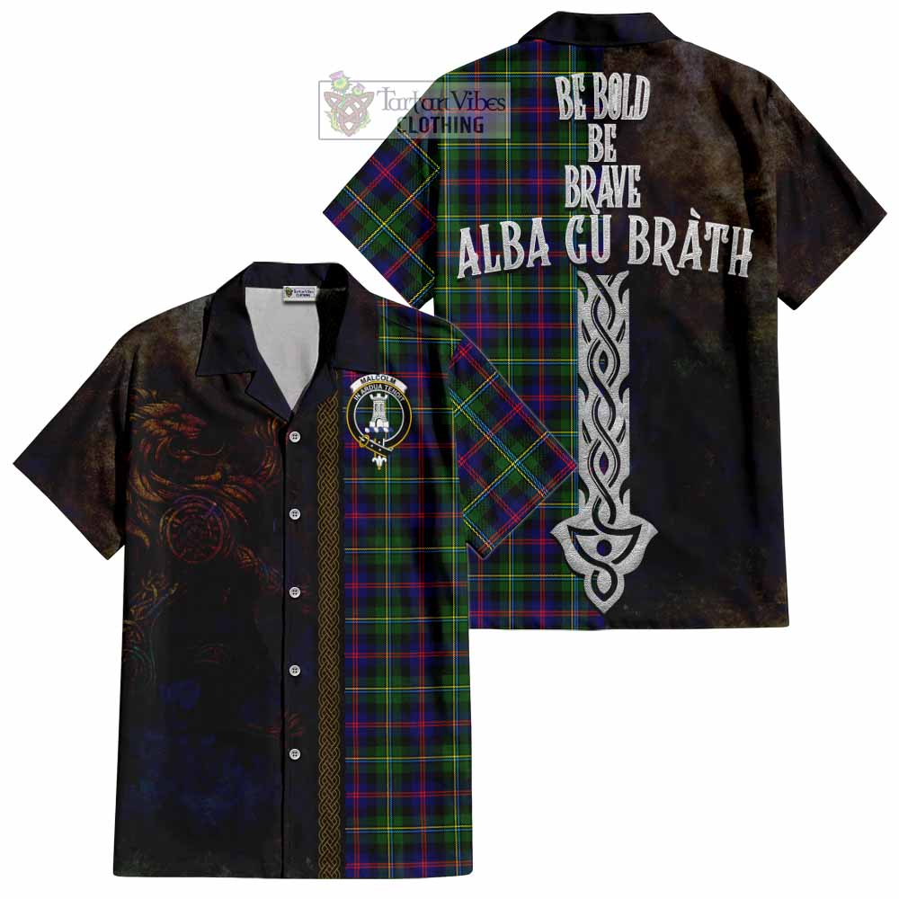 Tartan Vibes Clothing Malcolm Tartan Family Crest Short Sleeve Button Shirt Alba Gu Brath Be Brave Lion Ancient Style