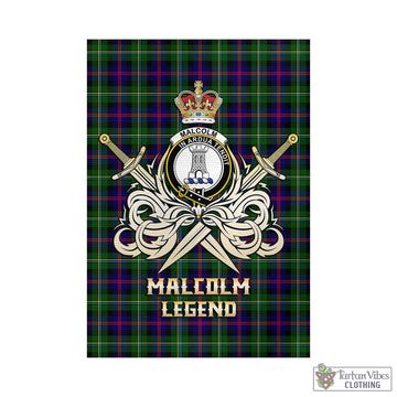 Malcolm Tartan Garden Flag with Clan Crest and the Golden Sword of Courageous Legacy