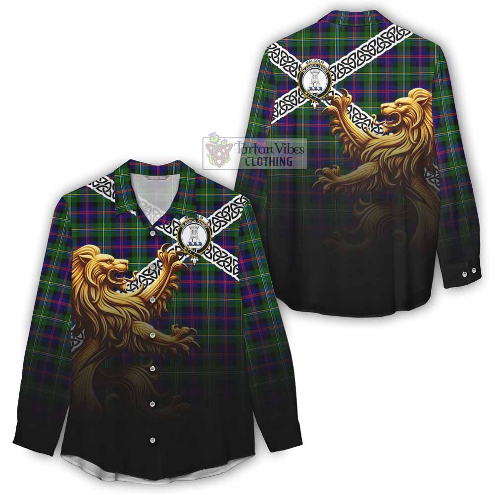 Tartan Vibes Clothing Malcolm Crest Tartan Women's Casual Shirt with Golden Lion Emblem Celtic Style