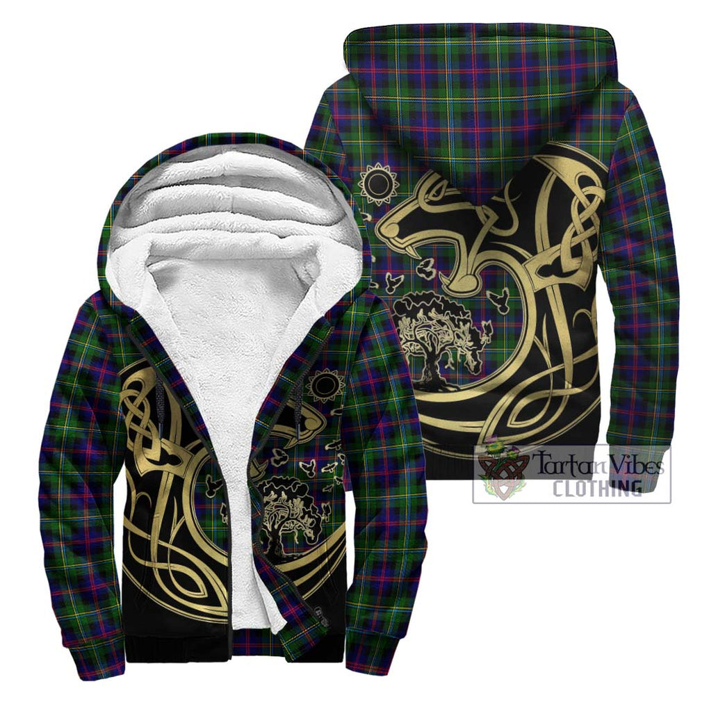 Malcolm Tartan Sherpa Hoodie with Family Crest Celtic Wolf Style Unisex - Tartan Vibes Clothing