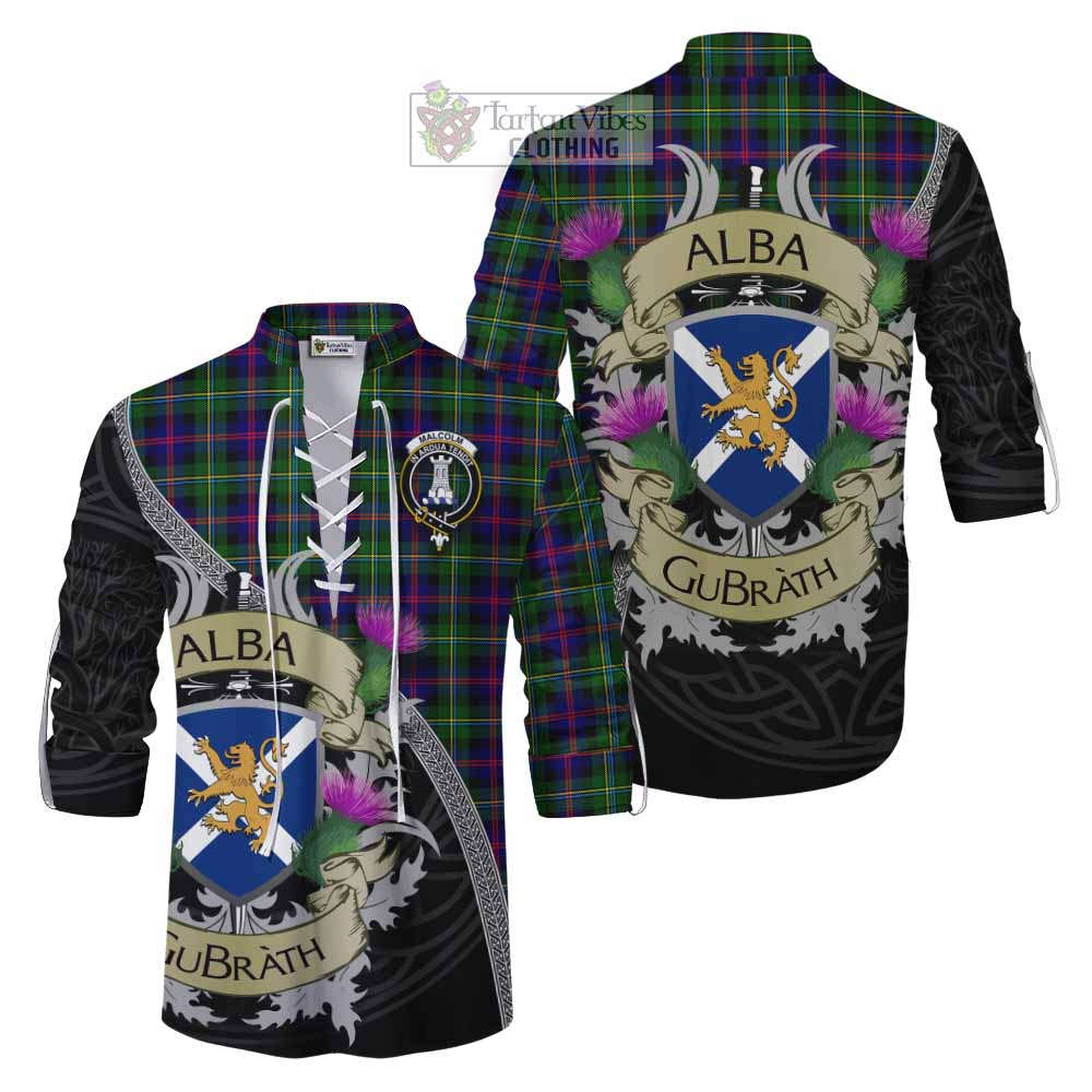 Tartan Vibes Clothing Malcolm Tartan Family Crest Ghillie Kilt Shirt Lion Rampant Royal Thistle Shield Celtic Inspired