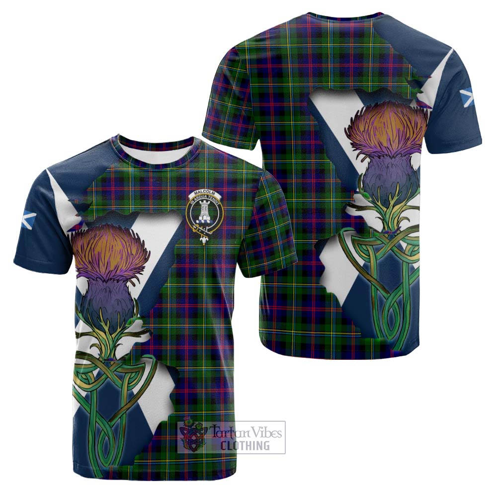 Tartan Vibes Clothing Malcolm Tartan Family Crest Cotton T-shirt Scottish Thistle Celtic Inspired