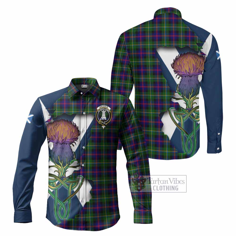 Tartan Vibes Clothing Malcolm Tartan Family Crest Long Sleeve Button Shirt Scottish Thistle Celtic Inspired