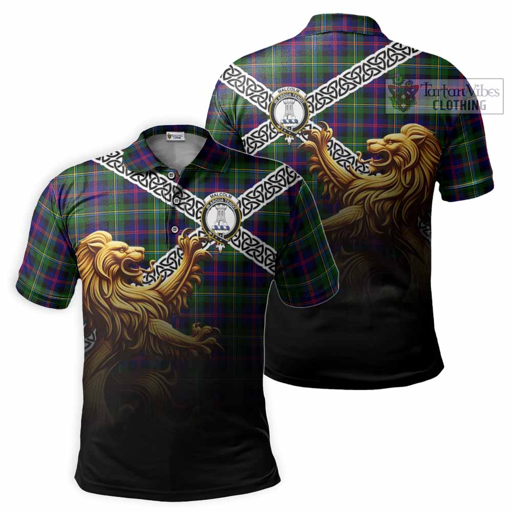 Tartan Vibes Clothing Malcolm Crest Tartan Polo Shirt with Golden Lion Emblem Celtic Style