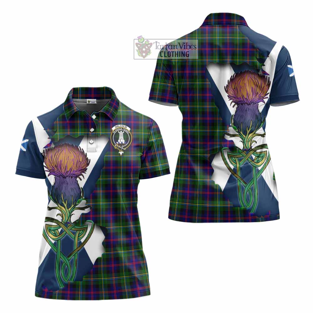Tartan Vibes Clothing Malcolm Tartan Family Crest Women's Polo Shirt Scottish Thistle Celtic Inspired