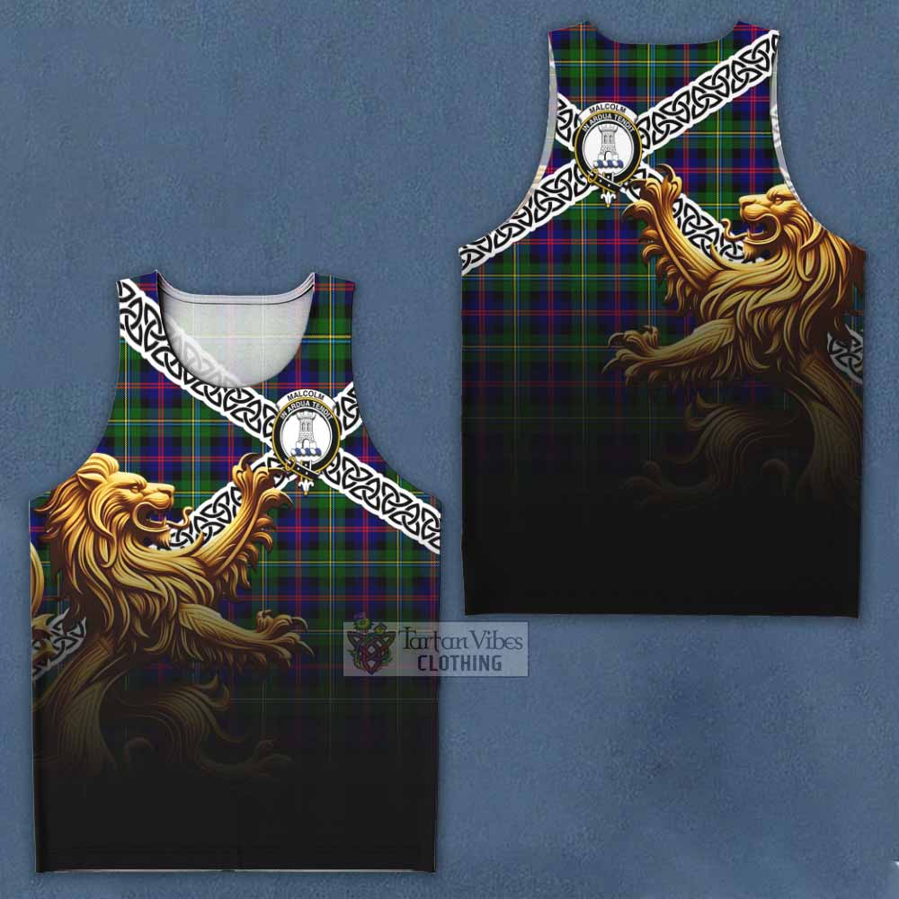 Tartan Vibes Clothing Malcolm Crest Tartan Men's Tank Top with Golden Lion Emblem Celtic Style