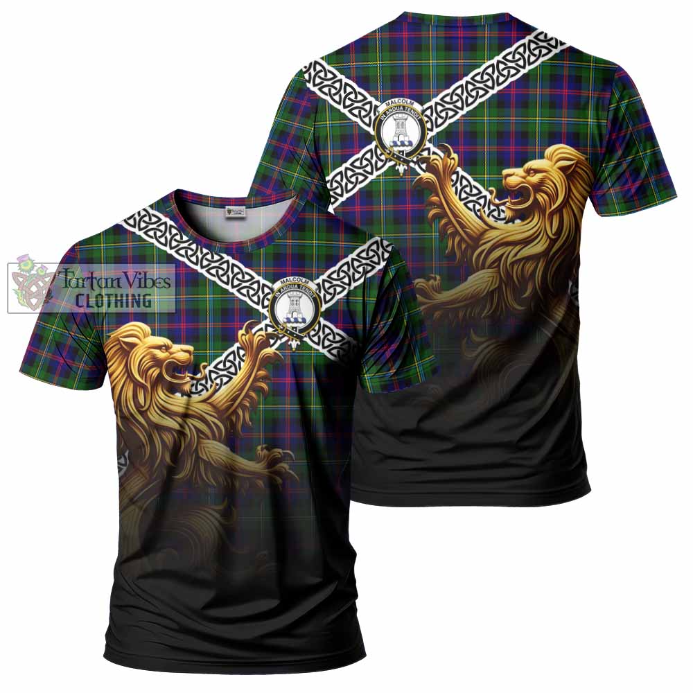 Tartan Vibes Clothing Malcolm Crest Tartan T-Shirt with Golden Lion Emblem Celtic Style