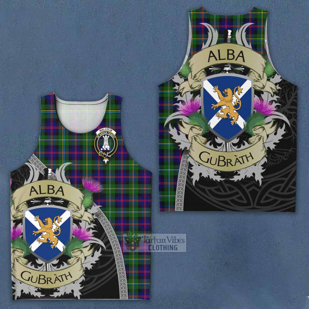 Tartan Vibes Clothing Malcolm Tartan Family Crest Men's Tank Top Lion Rampant Royal Thistle Shield Celtic Inspired