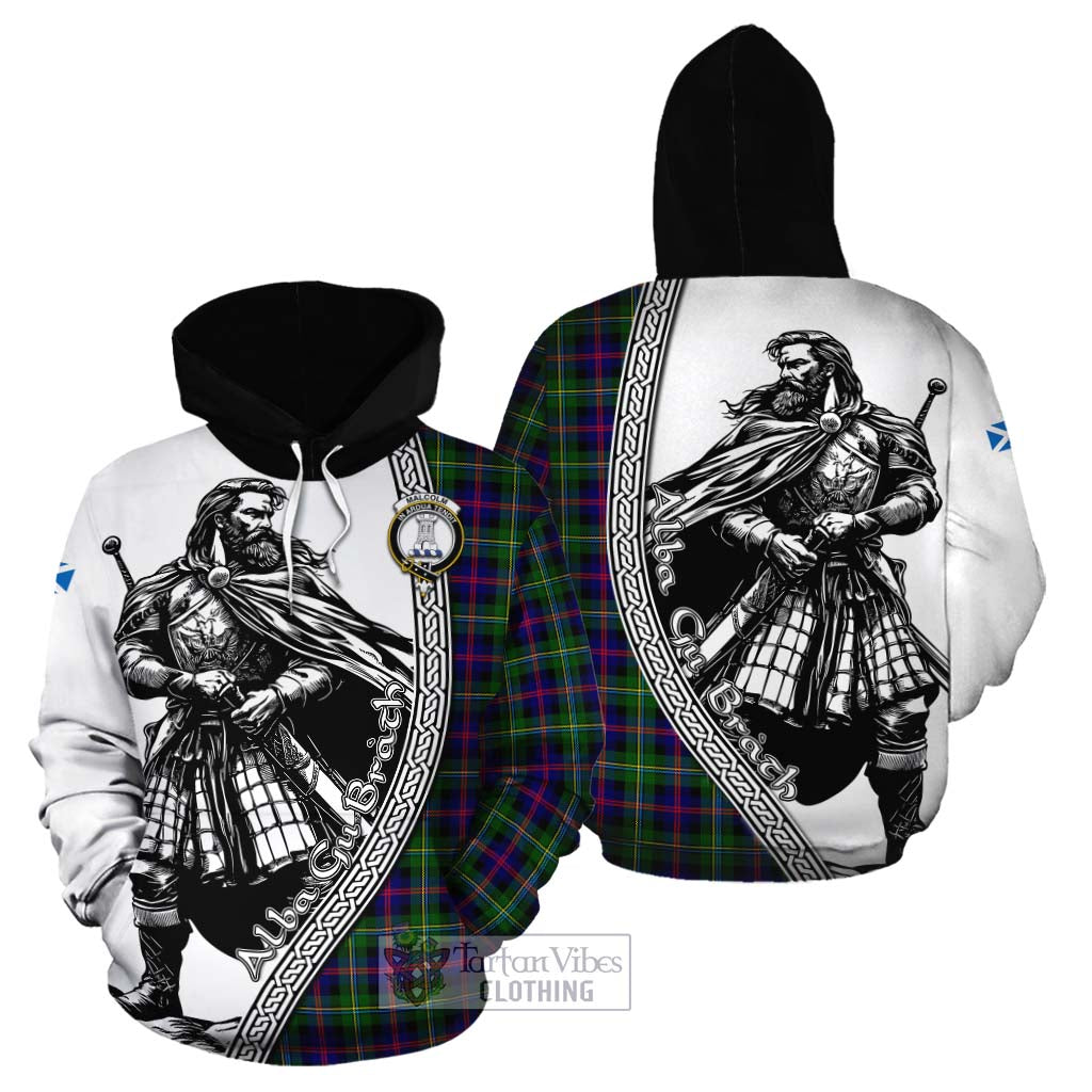 Tartan Vibes Clothing Malcolm Tartan Clan Crest Cotton Hoodie with Highlander Warrior Celtic Style