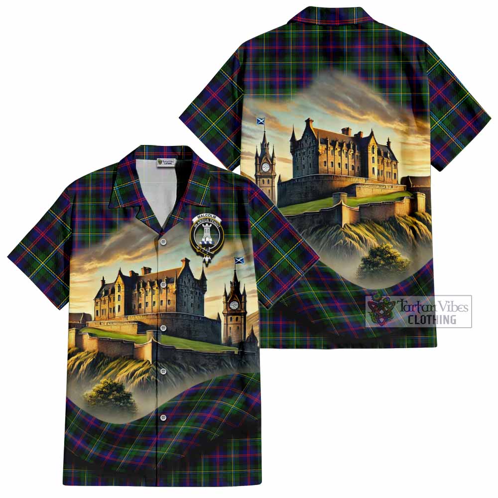 Tartan Vibes Clothing Malcolm Tartan Family Crest Short Sleeve Button Shirt with Scottish Ancient Castle Style
