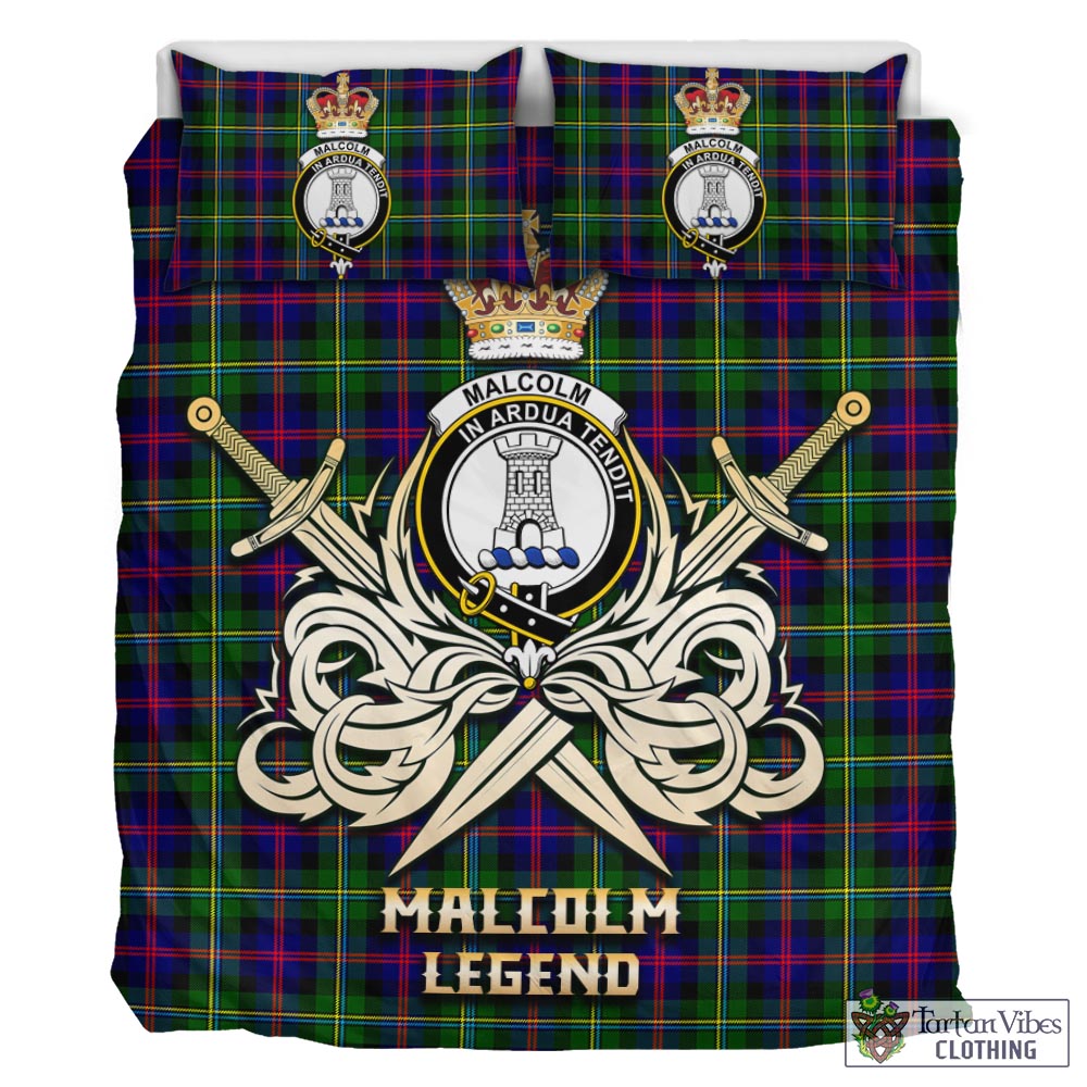 Tartan Vibes Clothing Malcolm Tartan Bedding Set with Clan Crest and the Golden Sword of Courageous Legacy