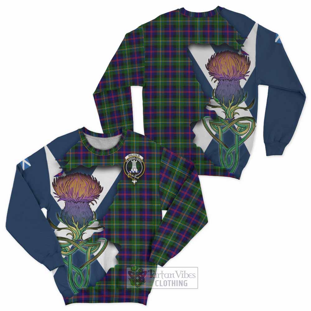 Tartan Vibes Clothing Malcolm Tartan Family Crest Sweatshirt Scottish Thistle Celtic Inspired