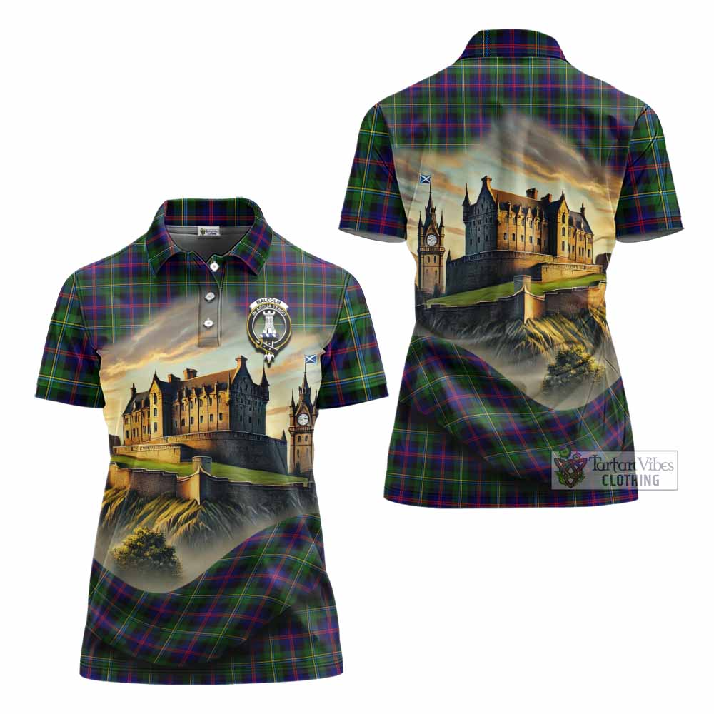 Tartan Vibes Clothing Malcolm Tartan Family Crest Women's Polo Shirt with Scottish Ancient Castle Stype