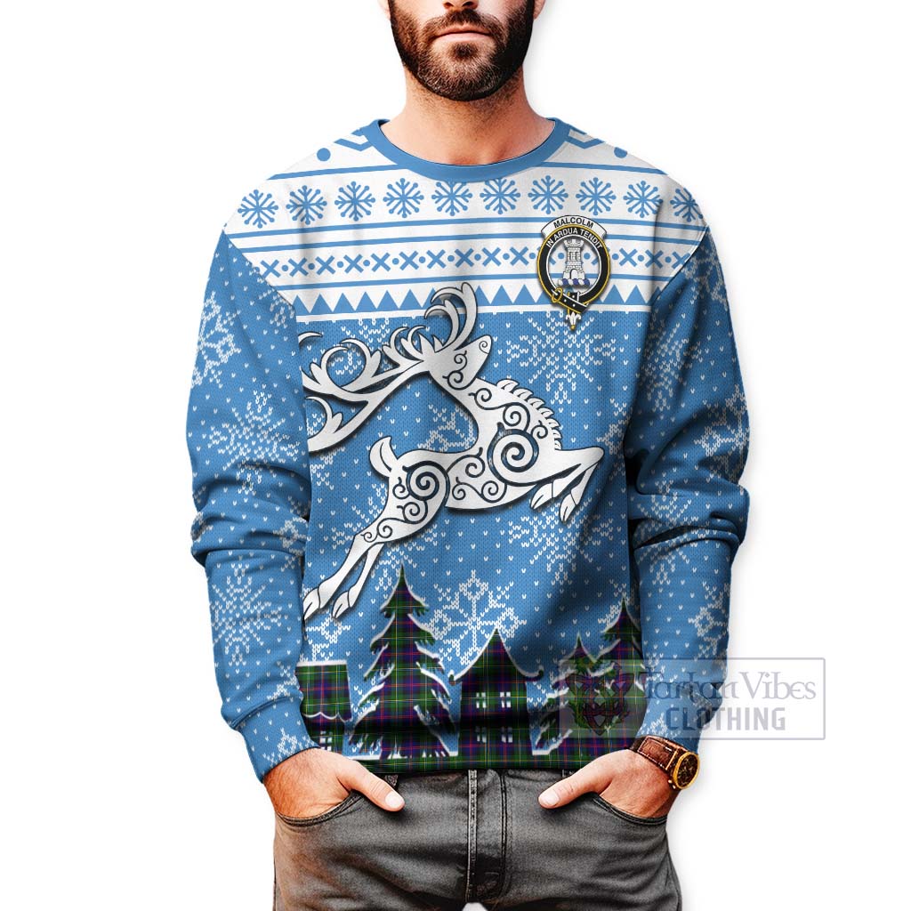 Malcolm Clan Christmas Sweatshirt Celtic Reindeer Style - Tartan Vibes Clothing