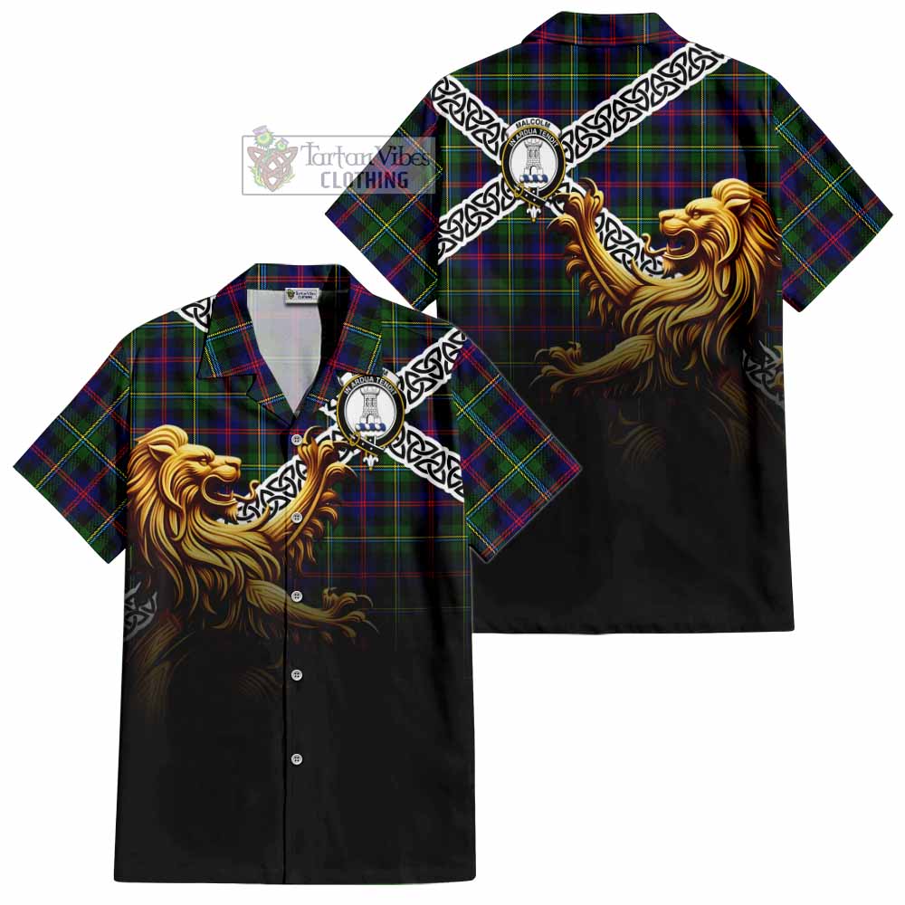 Tartan Vibes Clothing Malcolm Crest Tartan Short Sleeve Button Shirt with Golden Lion Emblem Celtic Style
