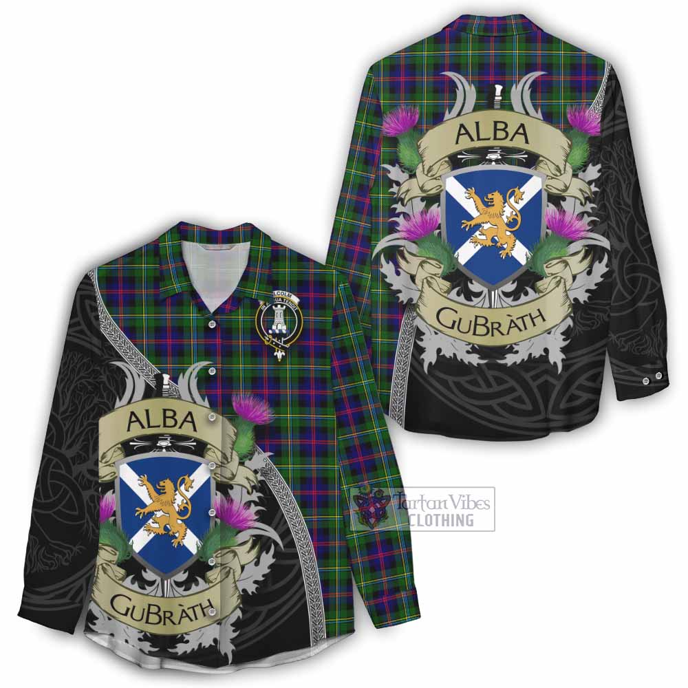 Tartan Vibes Clothing Malcolm Tartan Family Crest Women's Casual Shirt Lion Rampant Royal Thistle Shield Celtic Inspired