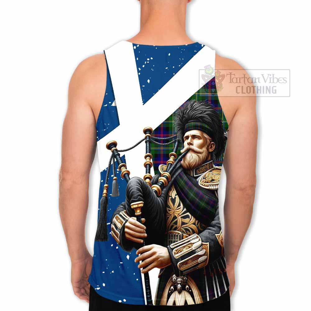 Malcolm Tartan Men's Tank Top with Family Crest Scottish Bagpiper Vibes
