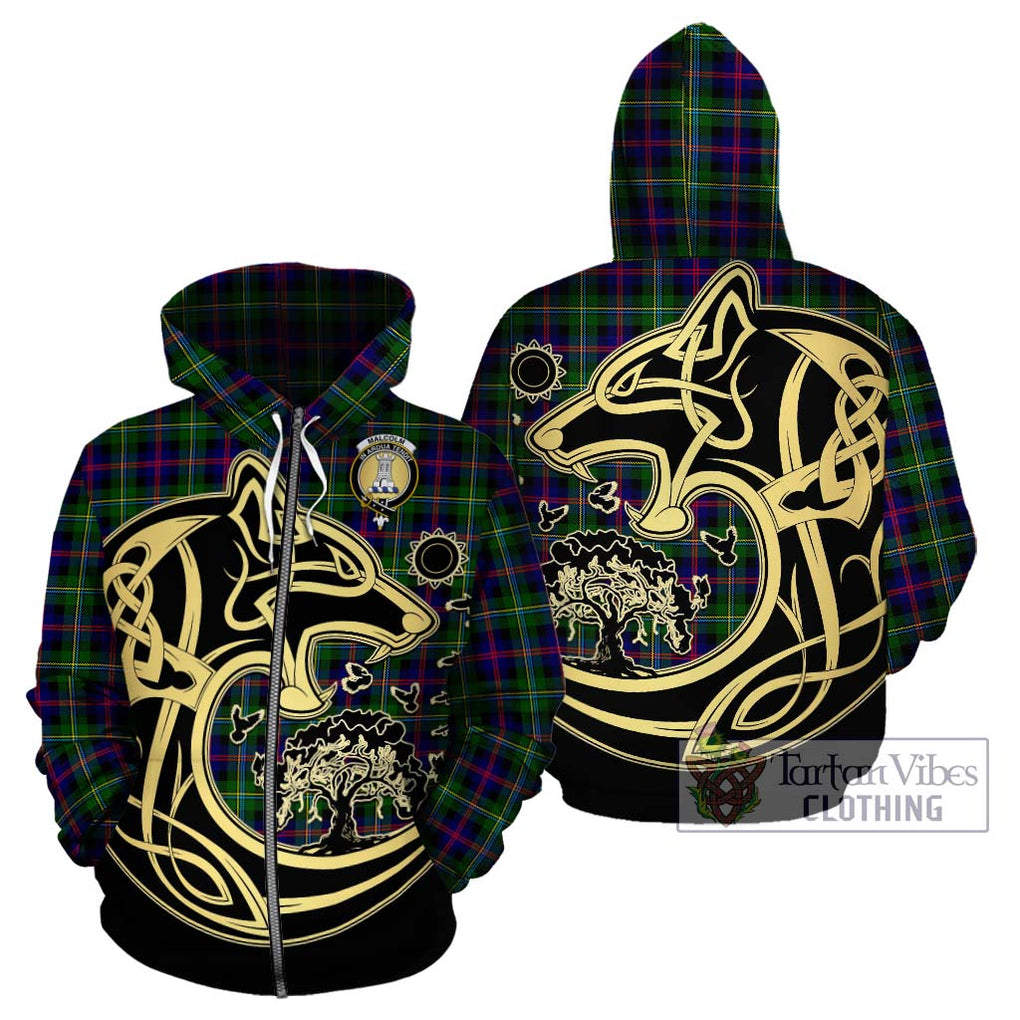 Malcolm Tartan Hoodie with Family Crest Celtic Wolf Style - Tartan Vibes Clothing