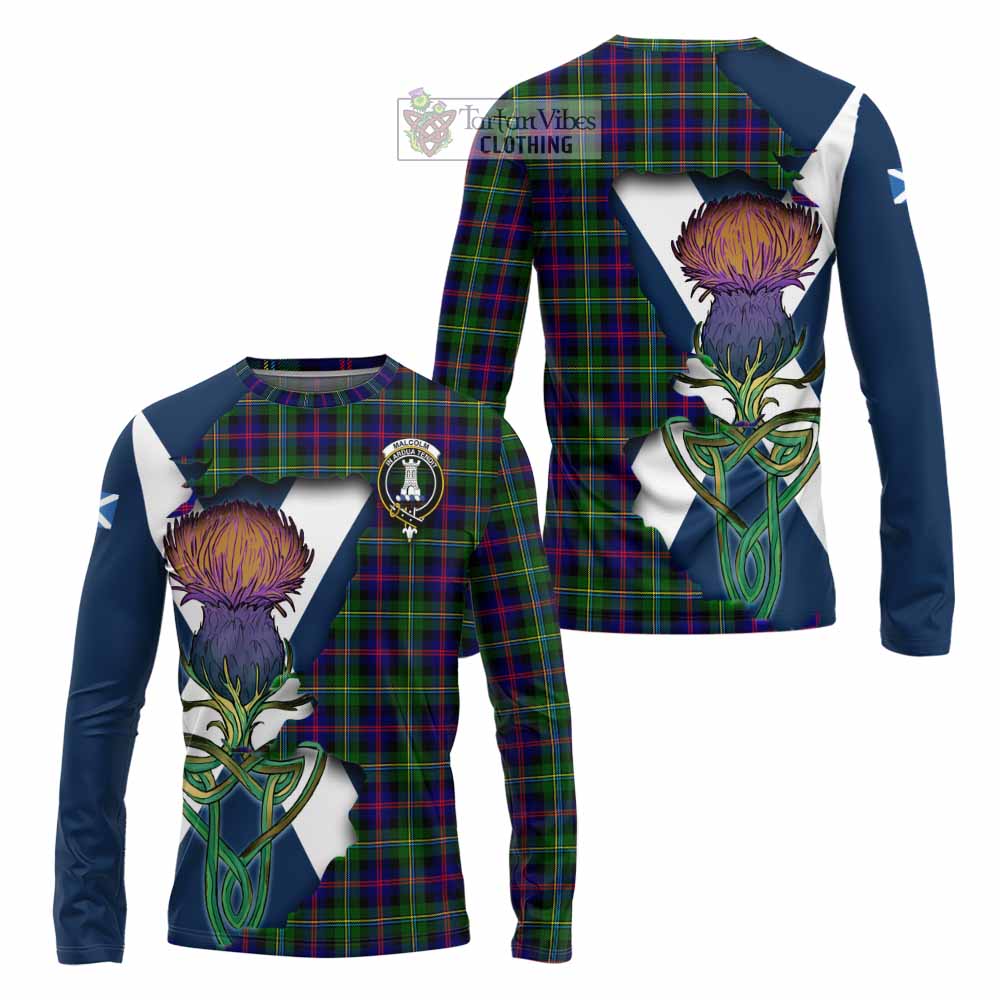 Tartan Vibes Clothing Malcolm Tartan Family Crest Long Sleeve T-Shirt Scottish Thistle Celtic Inspired