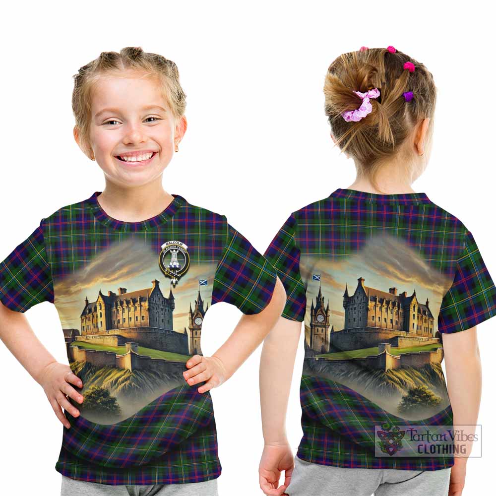 Tartan Vibes Clothing Malcolm Tartan Family Crest Kid T-Shirt with Scottish Ancient Castle Style