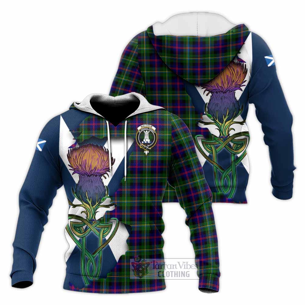 Tartan Vibes Clothing Malcolm Tartan Family Crest Knitted Hoodie Scottish Thistle Celtic Inspired