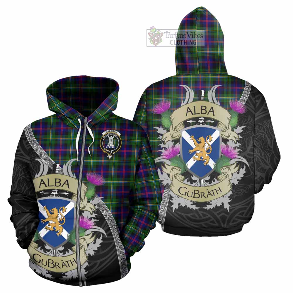 Tartan Vibes Clothing Malcolm Tartan Family Crest Hoodie Lion Rampant Royal Thistle Shield Celtic Inspired