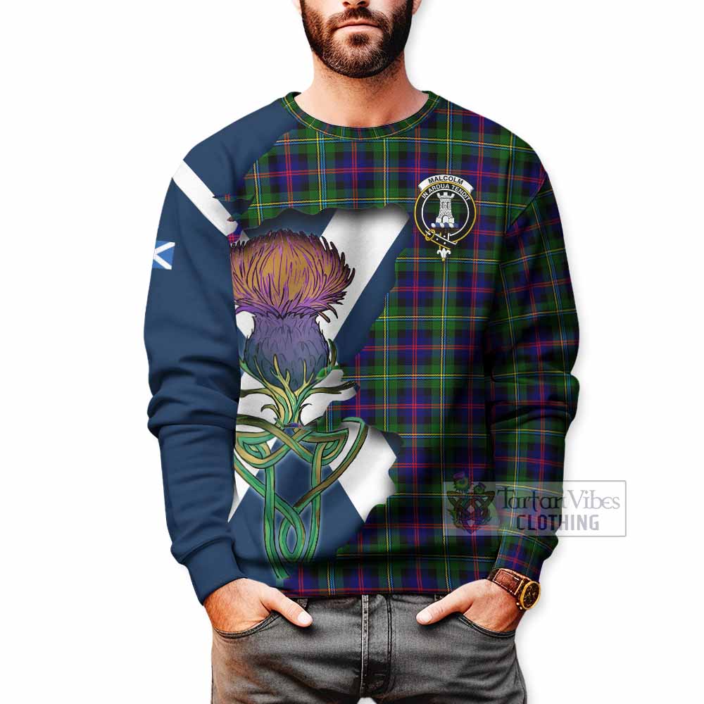 Tartan Vibes Clothing Malcolm Tartan Family Crest Sweatshirt Scottish Thistle Celtic Inspired
