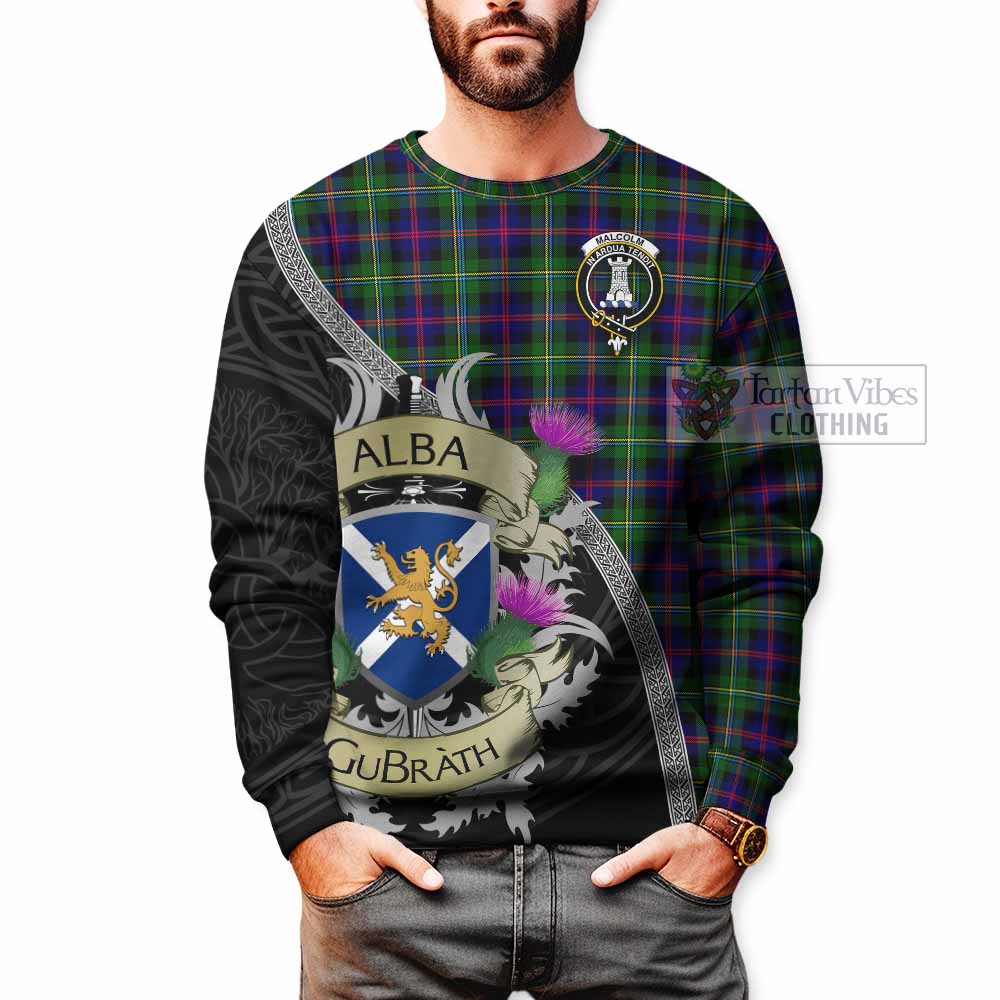 Tartan Vibes Clothing Malcolm Tartan Family Crest Sweatshirt Lion Rampant Royal Thistle Shield Celtic Inspired