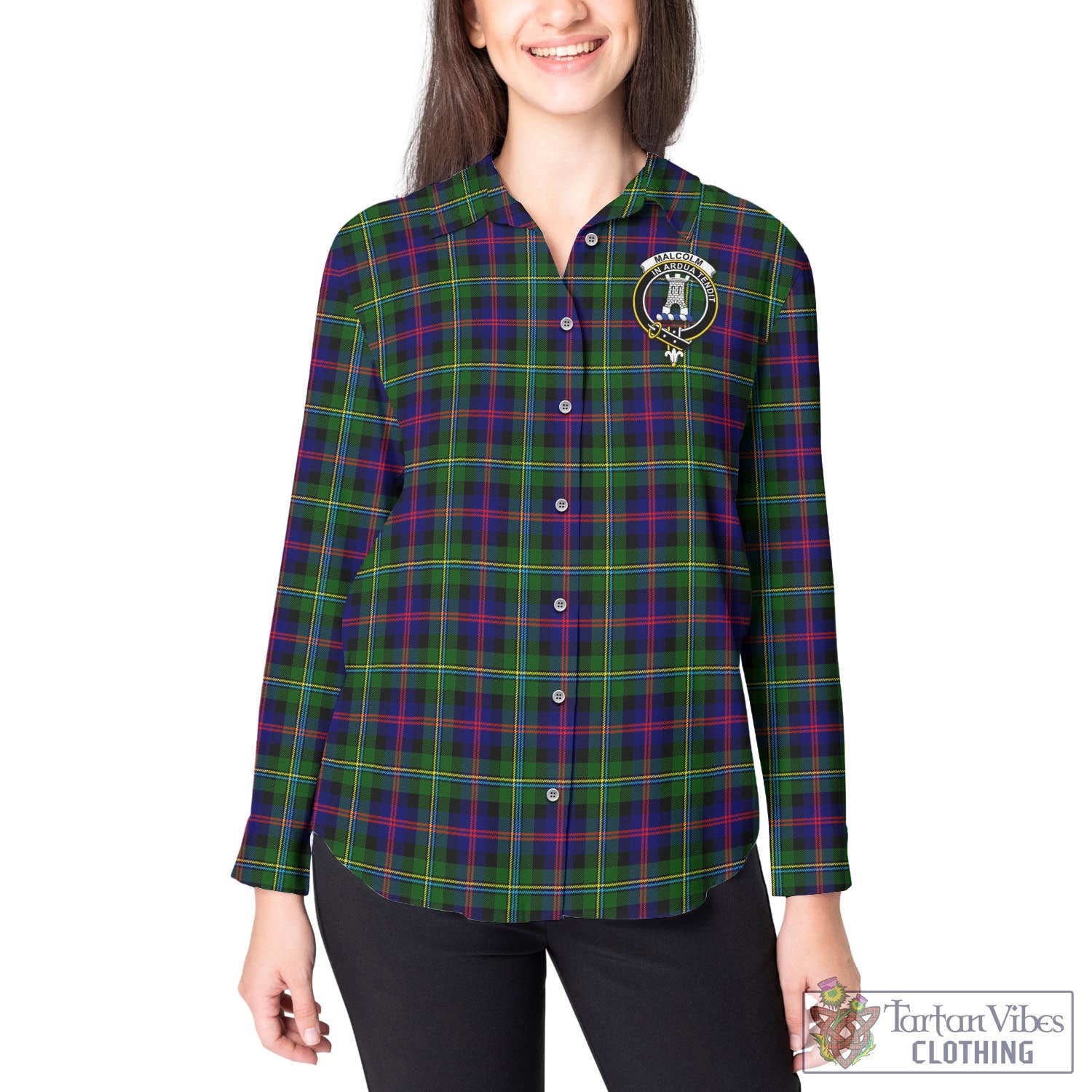 Tartan Vibes Clothing Malcolm Tartan Womens Casual Shirt with Family Crest