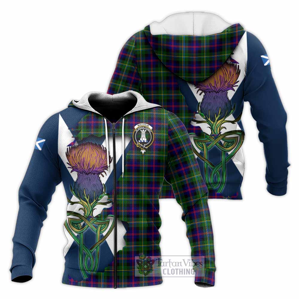 Tartan Vibes Clothing Malcolm Tartan Family Crest Knitted Hoodie Scottish Thistle Celtic Inspired
