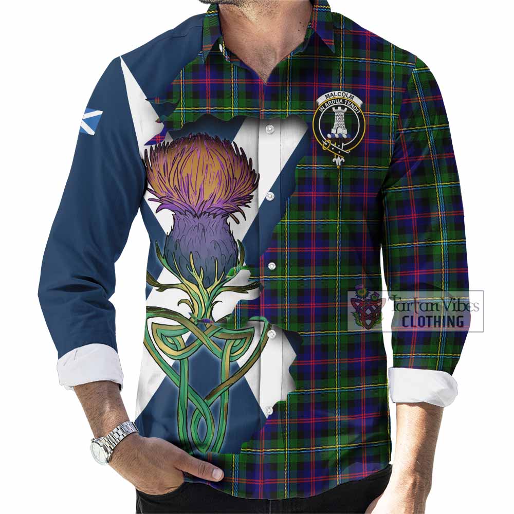 Tartan Vibes Clothing Malcolm Tartan Family Crest Long Sleeve Button Shirt Scottish Thistle Celtic Inspired