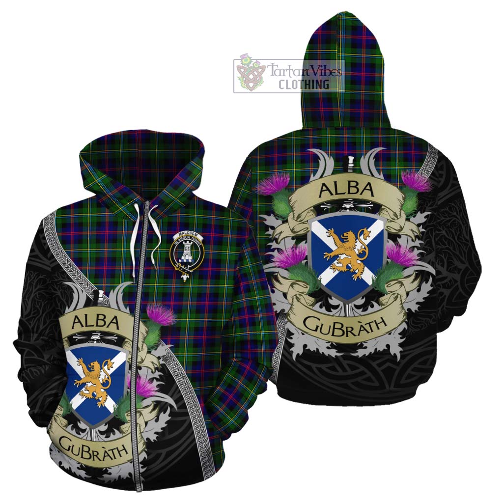 Tartan Vibes Clothing Malcolm Tartan Family Crest Cotton Hoodie Lion Rampant Royal Thistle Shield Celtic Inspired