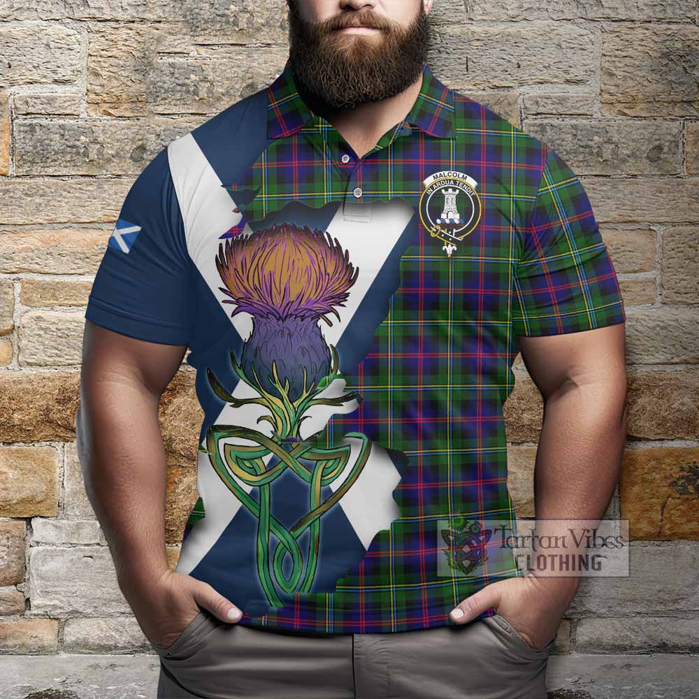 Tartan Vibes Clothing Malcolm Tartan Family Crest Polo Shirt Scottish Thistle Celtic Inspired