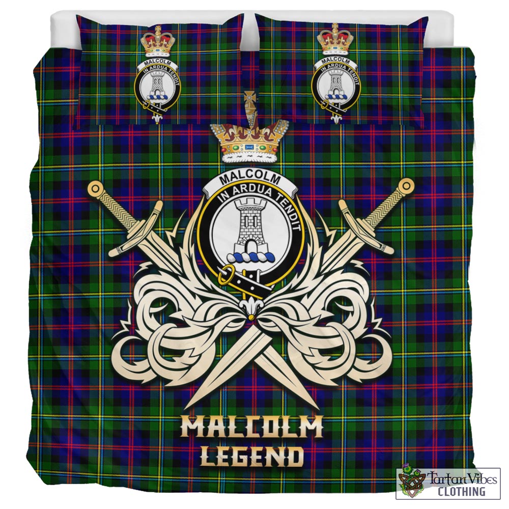 Tartan Vibes Clothing Malcolm Tartan Bedding Set with Clan Crest and the Golden Sword of Courageous Legacy