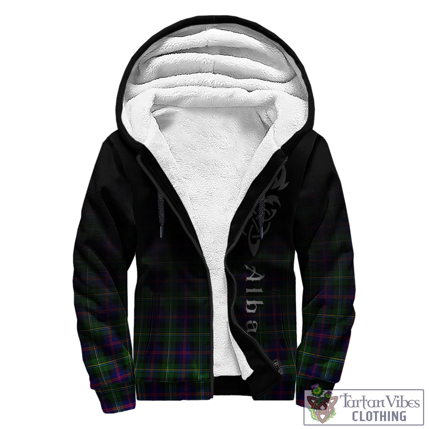 Tartan Vibes Clothing Malcolm Tartan Sherpa Hoodie Featuring Alba Gu Brath Family Crest Celtic Inspired