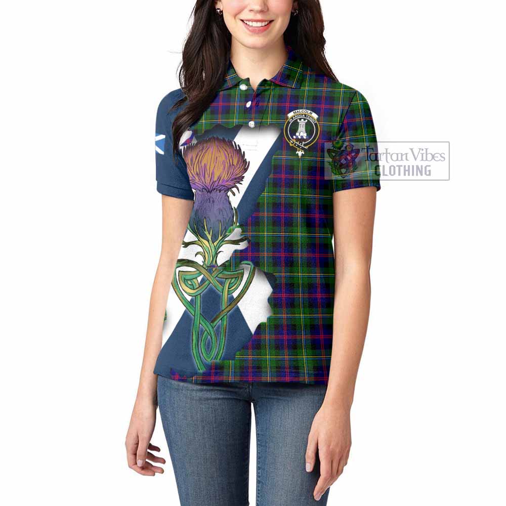 Tartan Vibes Clothing Malcolm Tartan Family Crest Women's Polo Shirt Scottish Thistle Celtic Inspired