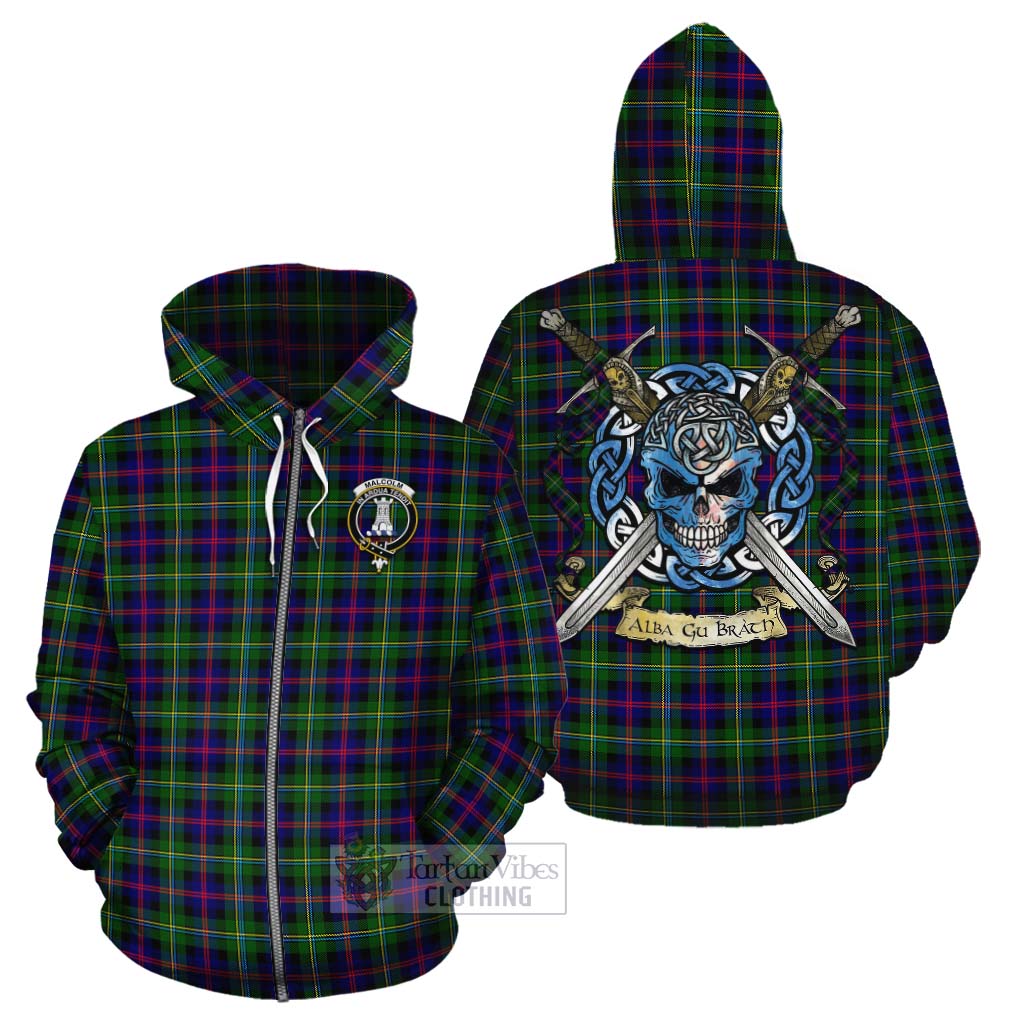Tartan Vibes Clothing Malcolm Tartan Cotton Hoodie with Family Crest Celtic Skull Style