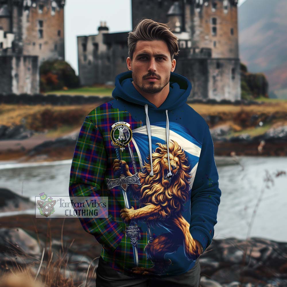 Tartan Vibes Clothing Malcolm Tartan Family Crest Cotton Hoodie with Scottish Majestic Lion