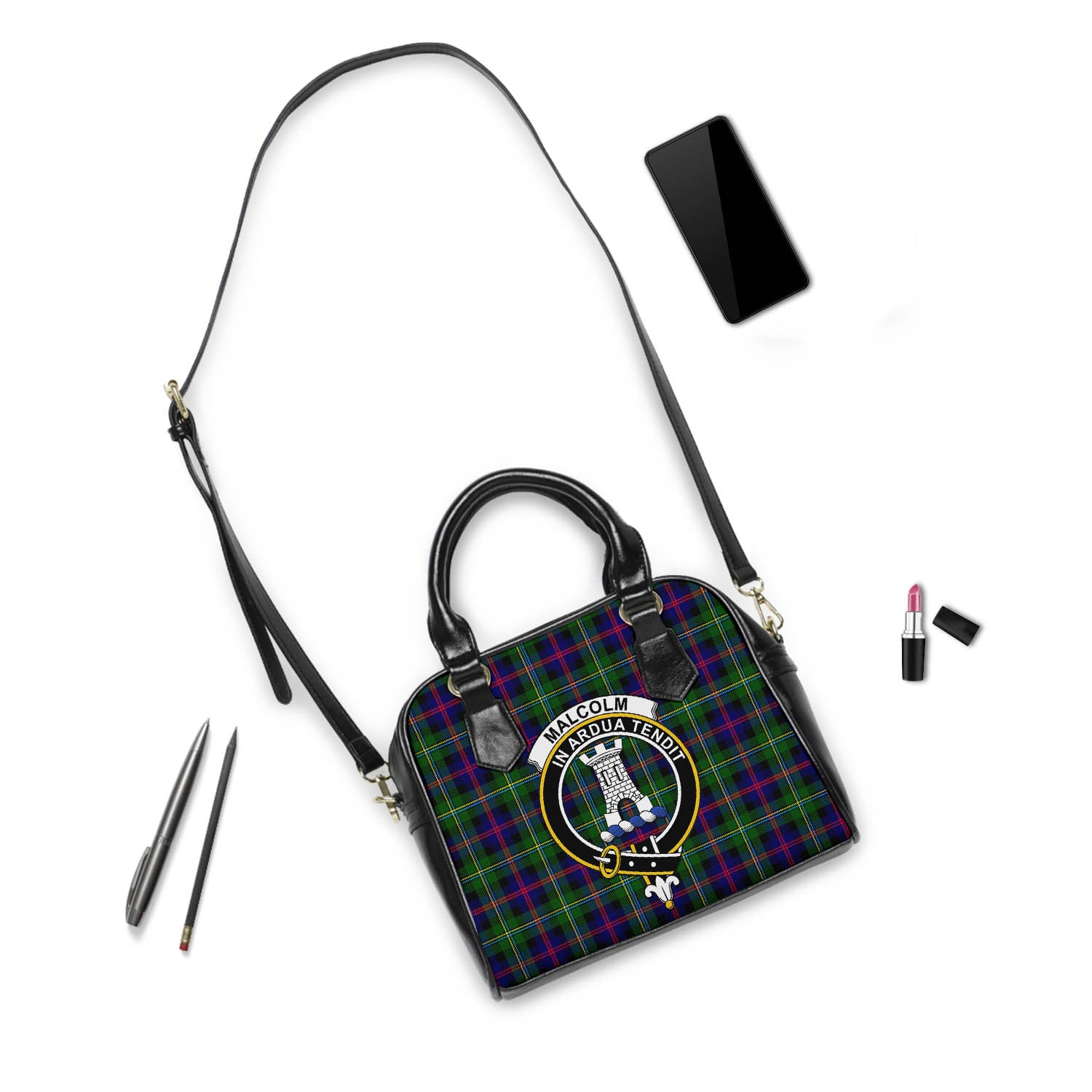 Malcolm Tartan Shoulder Handbags with Family Crest - Tartanvibesclothing
