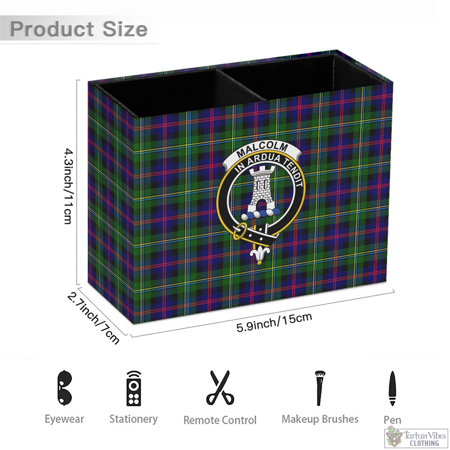 Tartan Vibes Clothing Malcolm Tartan Pen Holder with Family Crest