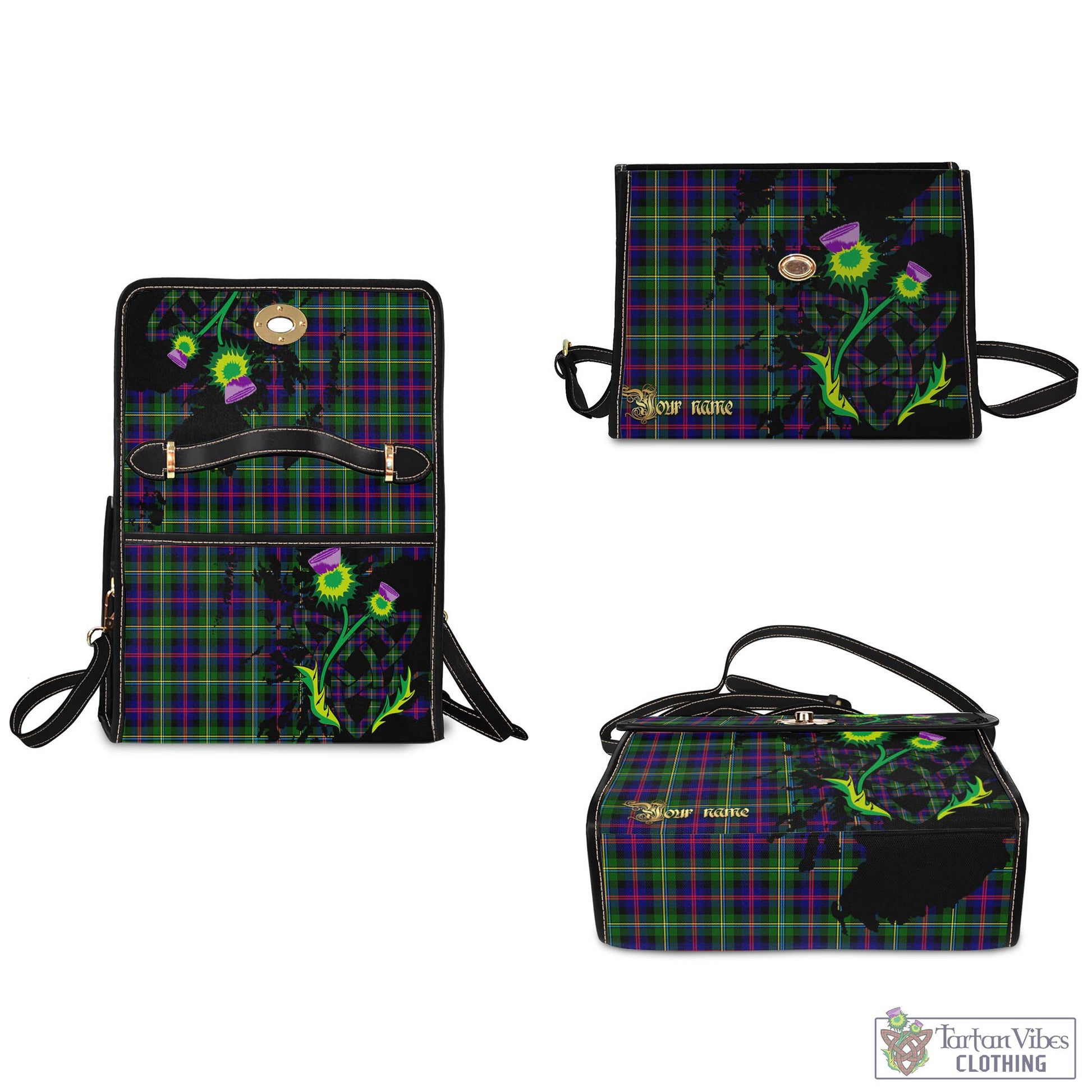 Tartan Vibes Clothing Malcolm Tartan Waterproof Canvas Bag with Scotland Map and Thistle Celtic Accents